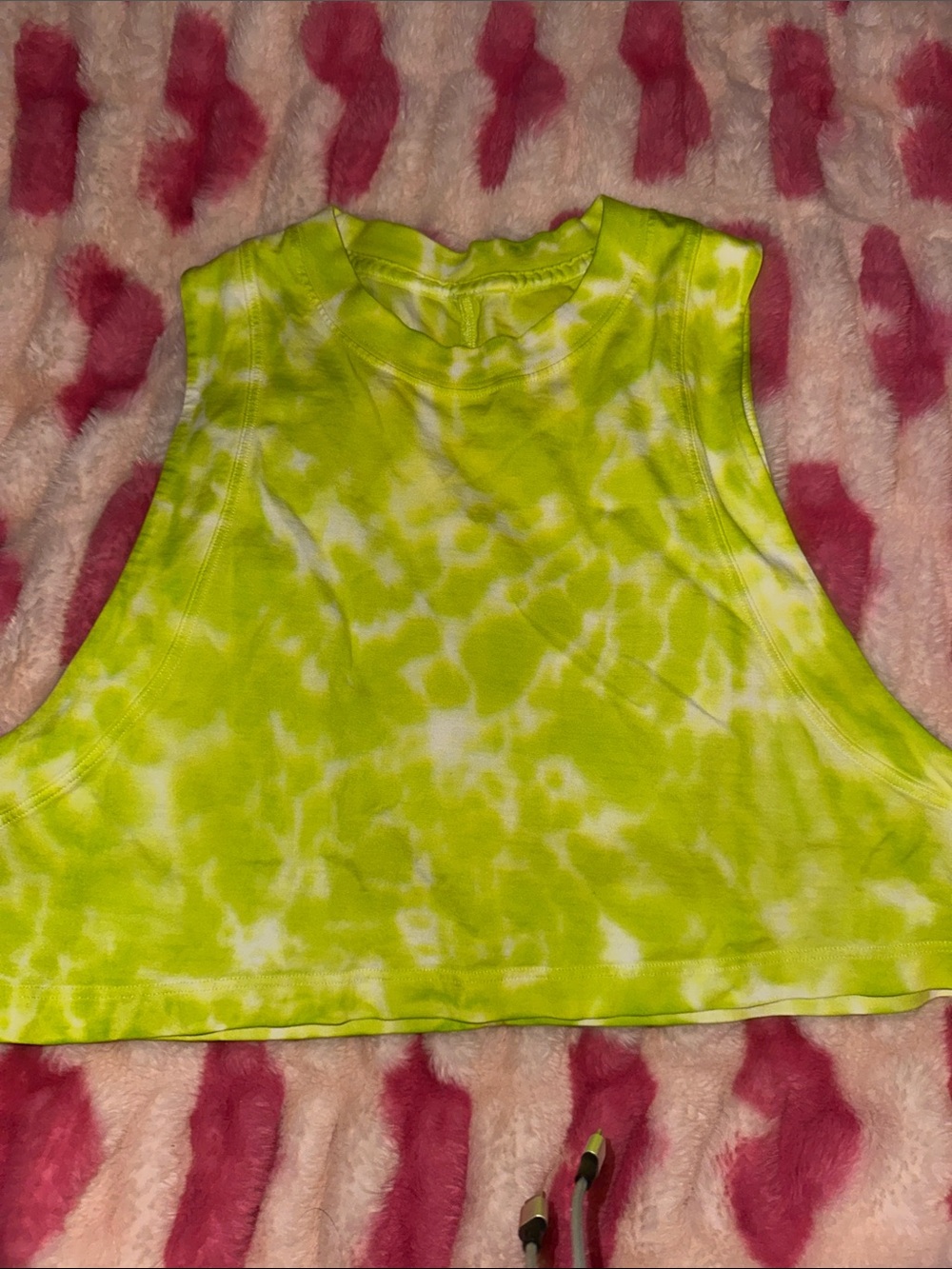 Lululemon Neon Yellow-Green Tie-Dye Crop Muscle Tank - EUC